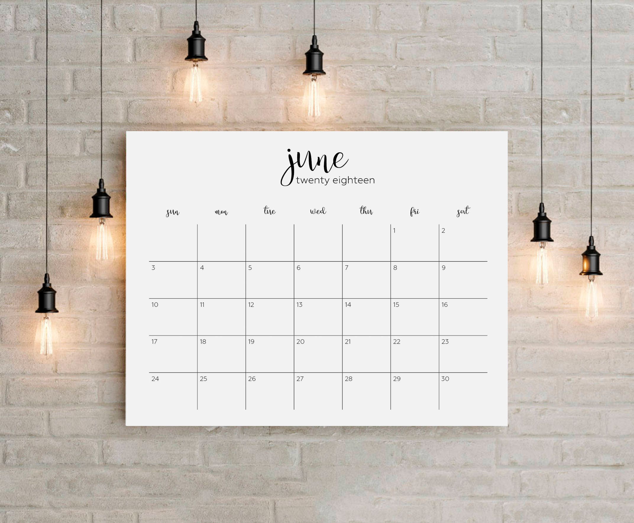 2018 Printable Big Wall Calendar Planner 12 Months Instant Etsy