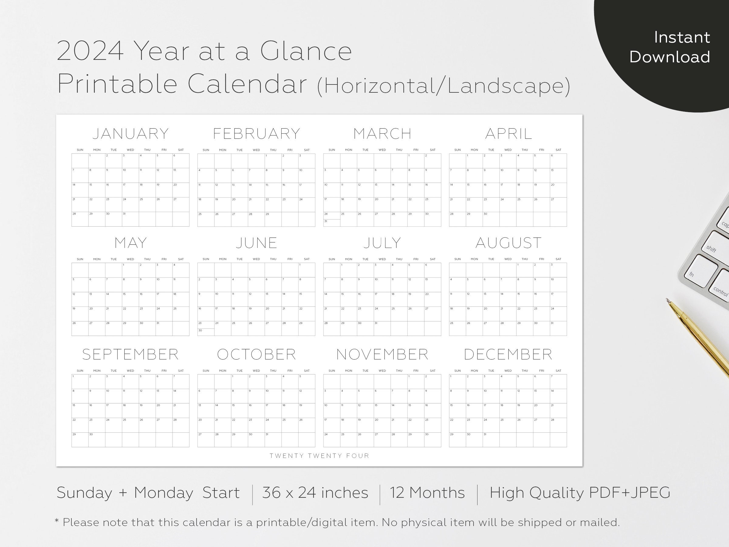 Calendar printable big wall printable calendar year at a etsy canada