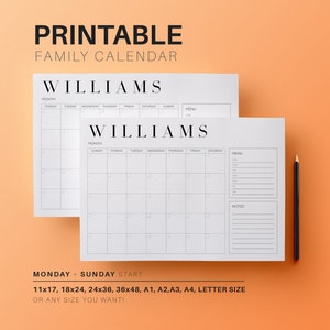 Personalized Family Planner Printable Family Calendar Family Organizer ...