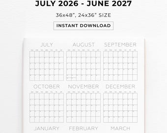 2026 - 2027 Academic Big Wall Calendar, Large Annual Planner, Large Wall Calendar, Printable PDF Instant Download, Mid Year Planner