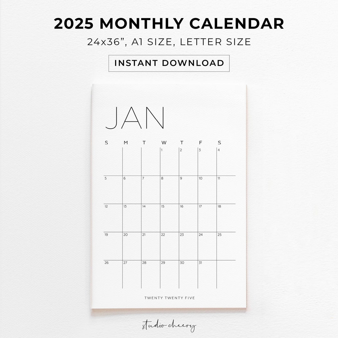 2025 Calendar, Printable Calendar, 2025 Big Wall Calendar, 2025
