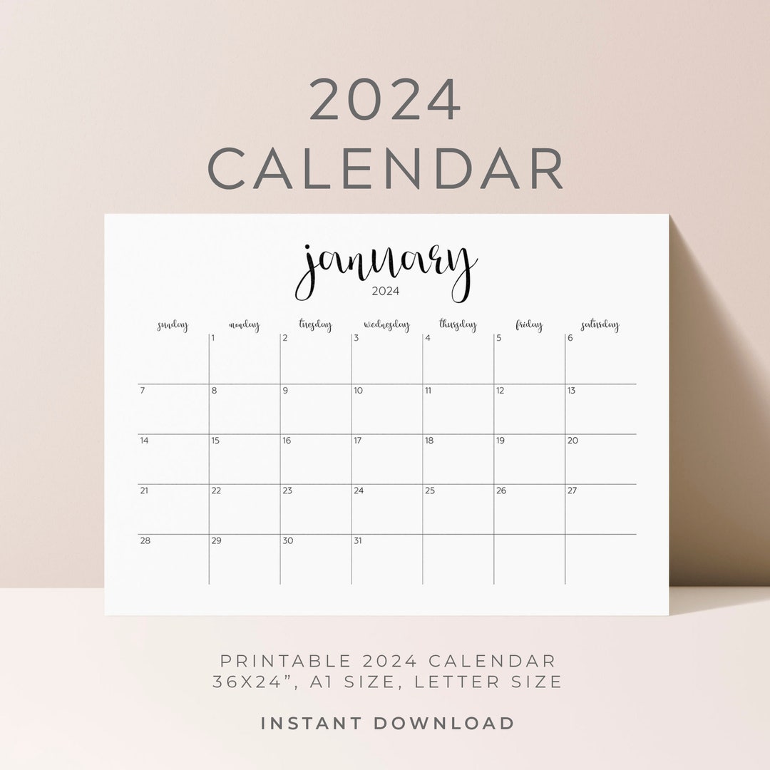2024 Calendar Printable Monthly Calendar 2024 Big Wall Etsy Australia