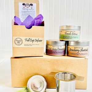 3 Tea Tin -Tea Infuser - Tea Sampler - Loose Leaf Tea - Tea Drinker Gift - Cute Tea Infuser - Hostess Gift Ideas - Wedding Welcome Bag