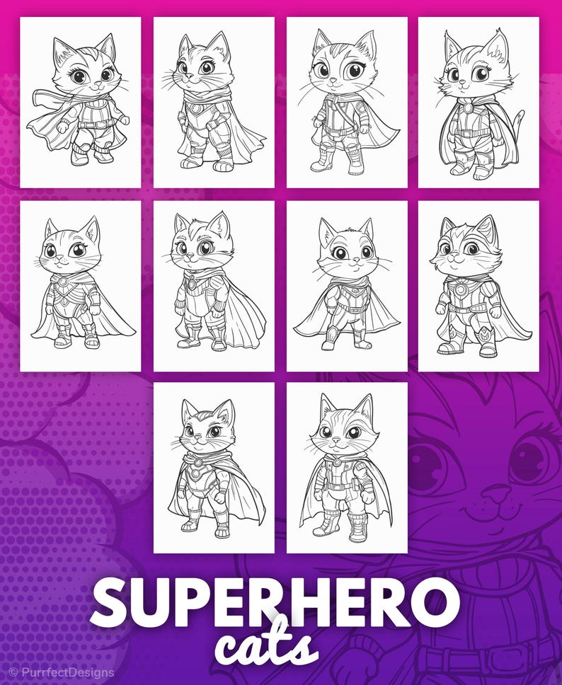 Superhero Coloring Pages for Kids - Superhero Cats ( Cute Cat Heroes ...
