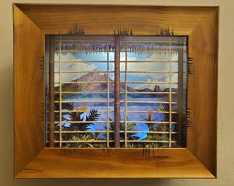 Tiki Room Window/Trader Sams 8 x 10 - LIGHTED  (Hanging) - STOCK Image - Slight variations to remake apply. Frame will be different.