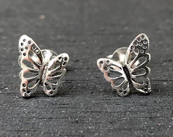 Genuine 925 Sterling Silver Butterfly Earrings, Small Cute Stud Earrings - Boho - Womens Jewelry, Real Silver Earring, Fashion, Gift For Her