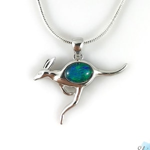 Australian Kangaroo Opal Necklace Pendant Genuine Opal Jewelry, 7x5mm, 18ct White Gold Plated Sterling Silver, Chain and Cert inc, Jewellery