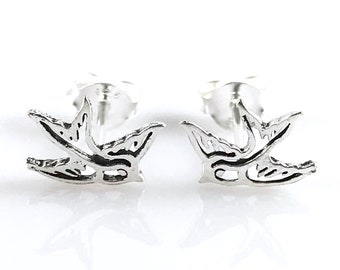 Genuine 925 Sterling Silver Swallow Bird Stud Earrings, Bird Earrings - Boho - Womens Jewelry, Real Silver Earring, Trend, Fashion, Gift