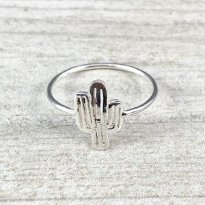 Silver Cactus Ring, Sterling Silver Ring, Chic Ring, Dainty Ring, Minimalist Ring US Sizes 6,7,8,9 - Girls, Womens Jewelry Cactus