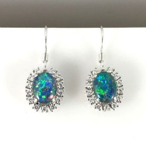 Genuine Australian Opal Drop Earrings 8x6mm Dangle Hook 925 - Etsy UK