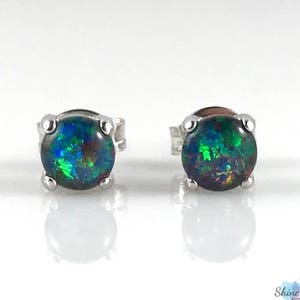 Orecchini a bottone con opale triplet australiano autentico, 4 x 4 mm, in argento sterling 925 placcato oro bianco 18 carati, Lightning Ridge Jewelry, Gioielli