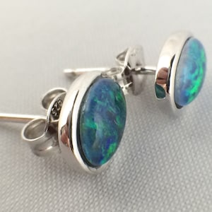 Opal Ohrstecker Schmuck, Echte Australische Triplet 7x5mm, Rhodiniert 925 Sterling Silber, Zertifikat, Schmuck, Schmuck