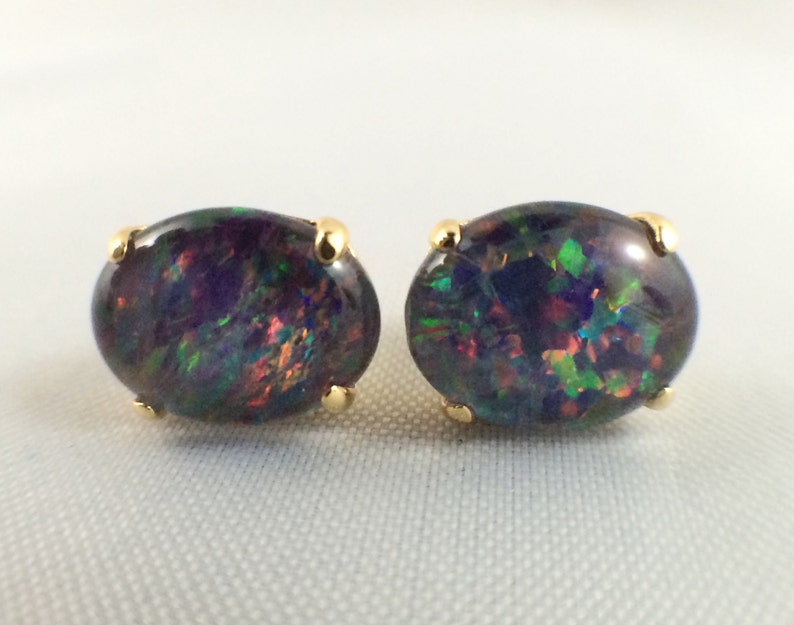 Opal Stud Earrings Jewelry Genuine Australian Large 9x7mm Etsy