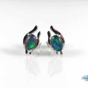 Genuine Australian Small Silver Opal Stud Earrings 6x4mm 925 Sterling Silver with Jewelry Box and Certificate, Opal Jewelry, Jewellery