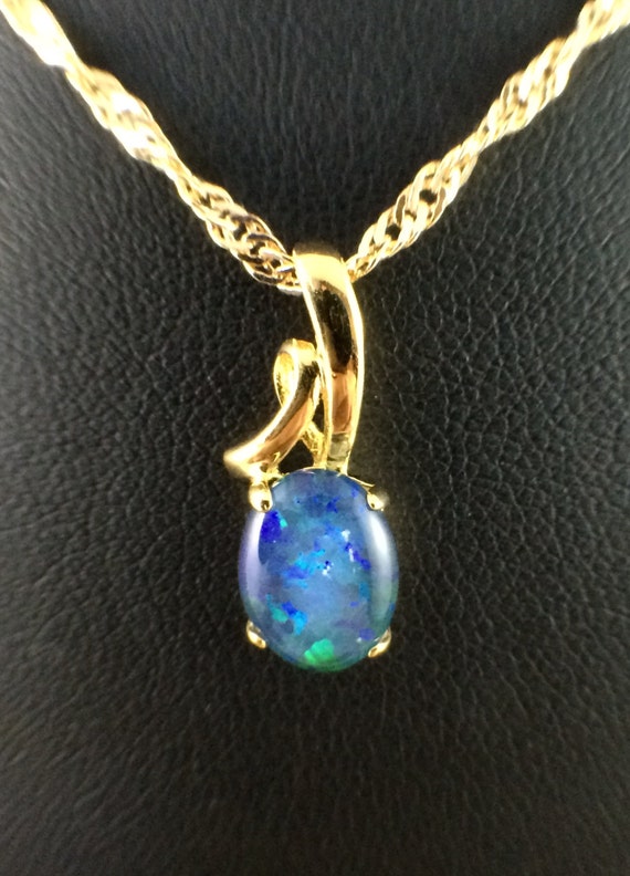 Genuine Australian Triplet Opal Necklace - 11x9mm Pendant In 925 Sterling Silver Gold Plated Women's Jewelry