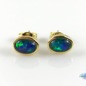 Orecchini per borchie opale in oro autentico australiano 7x5mm 925 Sterling Silver con scatola di gioielli e certificato, orecchini Opale Lightning Ridge