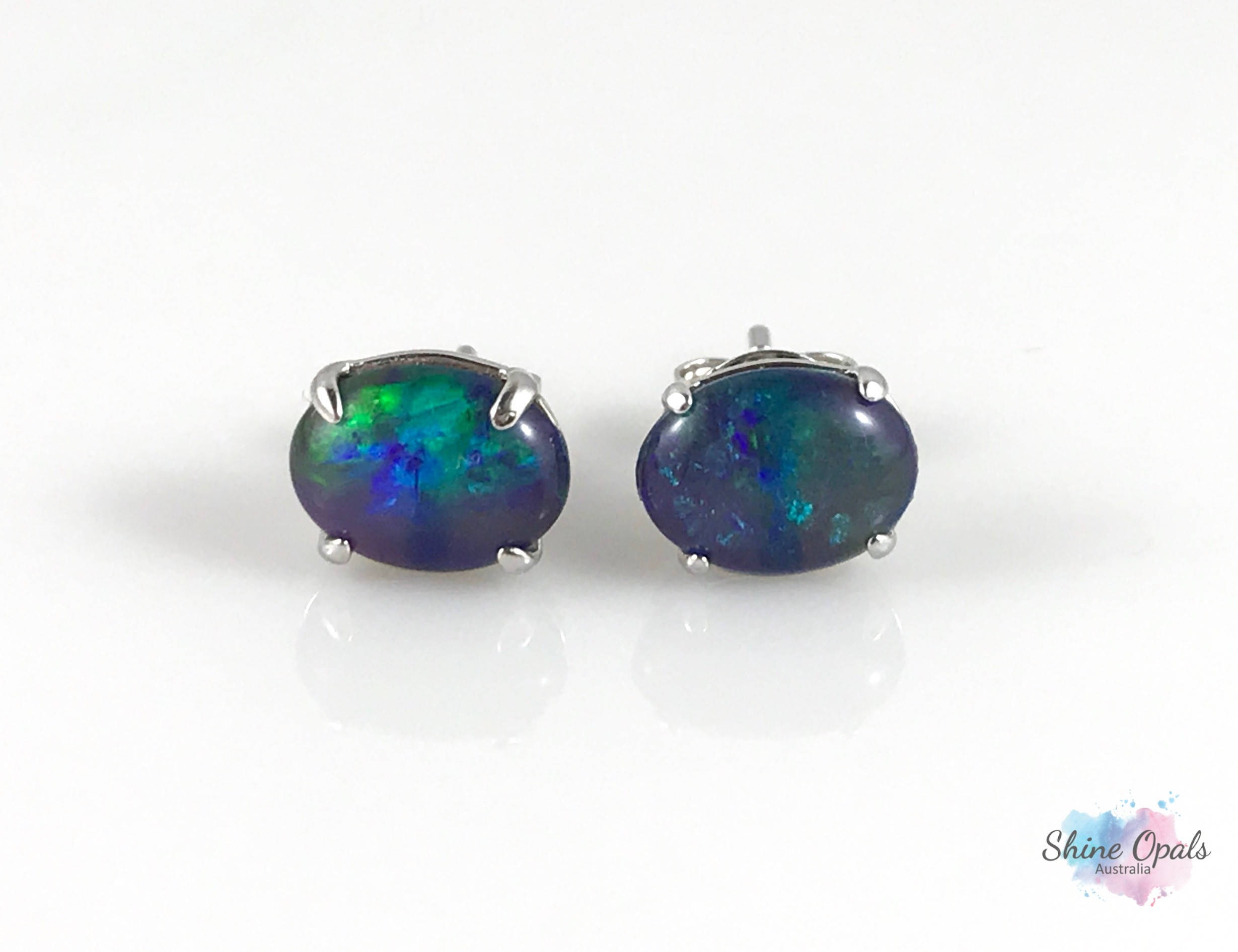 Boucles D'oreilles Opale Triple Australienne Lightning Ridge – Argent 925 – 7x5 Mm – Neuf