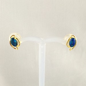 Australian Opal Stud Earrings Genuine Small Triplets 6x4mm, Twice 18ct Gold Plated 925 Sterling Silver with Certificate, Opal Gift, Jewelry