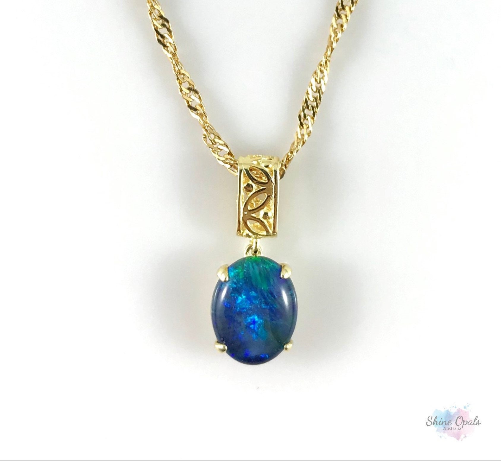 Collier Pendentif Opale Triple Australienne - Argent 925, Certificat, 45 Cm, Neuf Avec Étiquettes