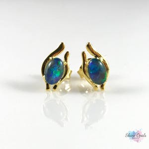 Genuine Australian Small Gold Opal Stud Earrings 6x4mm 18ct Gold Plated 925 Sterling Silver, Jewelry Box, Certificate, Jewelry, Jewellery
