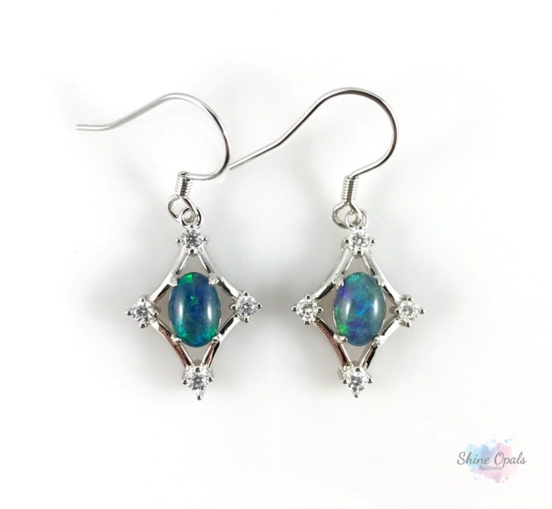 Genuine Australian Opal Drop Dangle Hook Earrings 7x5mm Diamond Shape