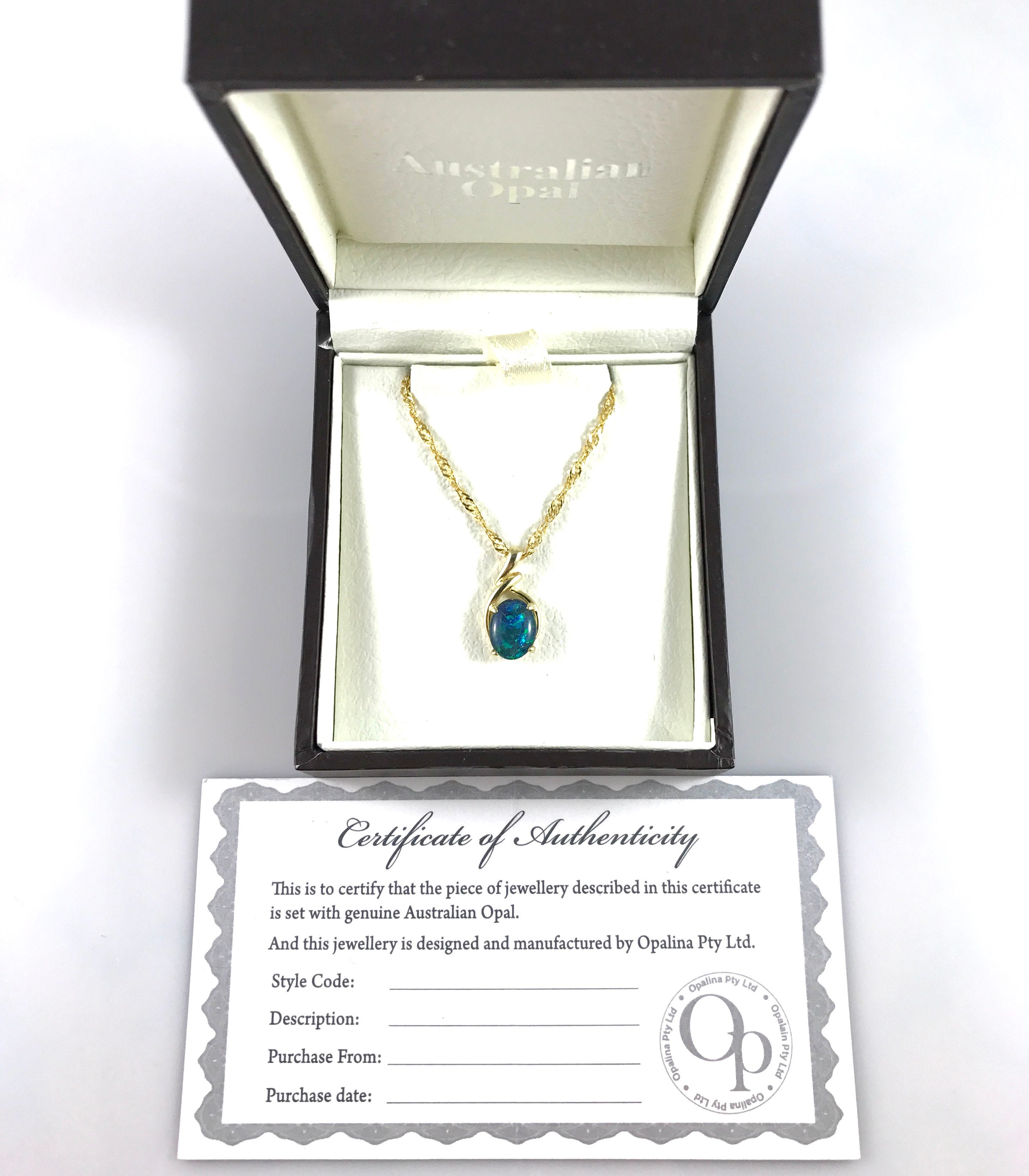 Collier Pendentif Opale Triple Australienne Avec Zircons - Plaqué Or 1 - Neuf Avec étiquettes