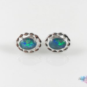 Genuine Australian Opal Stud Earrings 7x5mm 925 Sterling Silver with Certificate and Jewelry Box, Lightning Ridge Opal, Jewellery