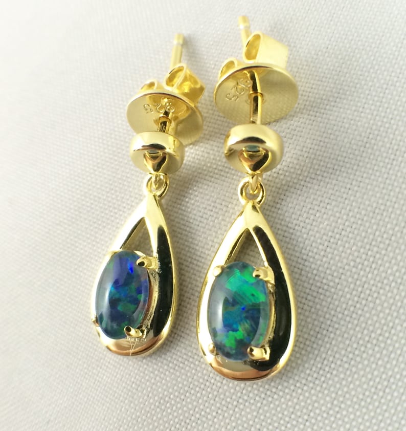 Opal Drop Earrings Jewelry Genuine Australian Triplet 6x4mm Etsy