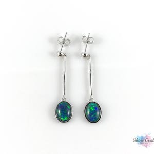 Australian Genuine Opal Silver Drop Earrings 9x7mm 925 Sterling Silver Dangle Earrings with Jewelry Box and Certificate, Lightning Ridge