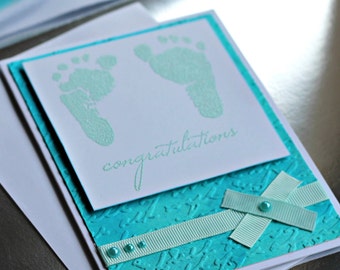 Baby Shower Handmade Greeting Card - Blue