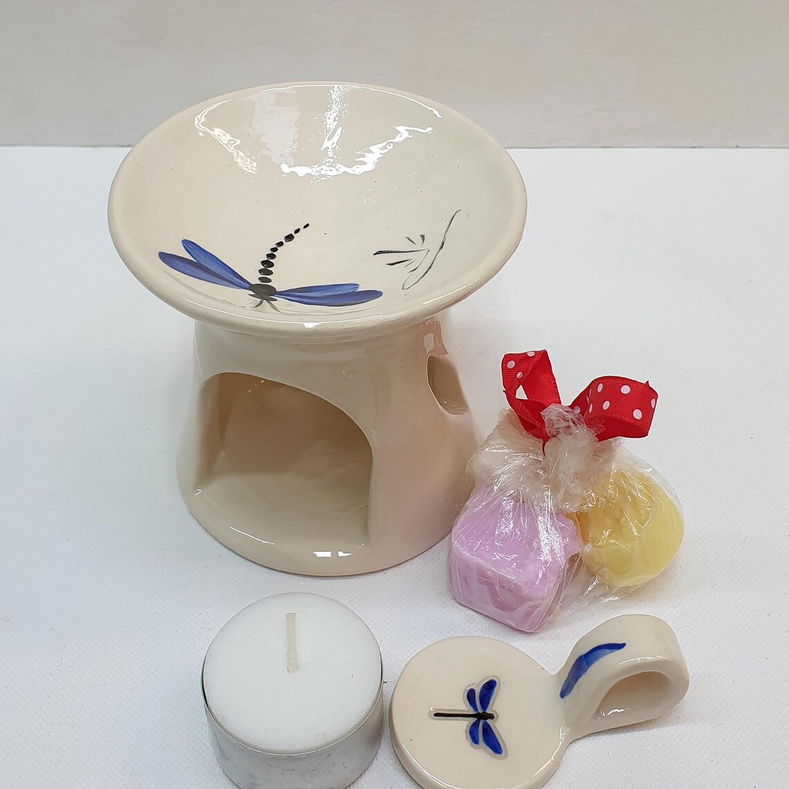 Small ceramic tea light holder/oil burner with a blue Etsy