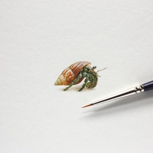 PRINT of watercolor miniature painting. Hermit crab image 2