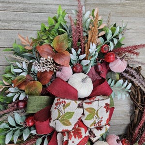 Fall Velvet Pumpkin Berry Wreath 23 Inch Outdoor Indoor Grapevine Front Door Wall Pampas Burgundy Mauve/Pink Cream Rust Ready To Ship Gift afbeelding 4