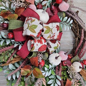 Fall Velvet Pumpkin Berry Wreath 23 Inch Outdoor Indoor Grapevine Front Door Wall Pampas Burgundy Mauve/Pink Cream Rust Ready To Ship Gift afbeelding 9