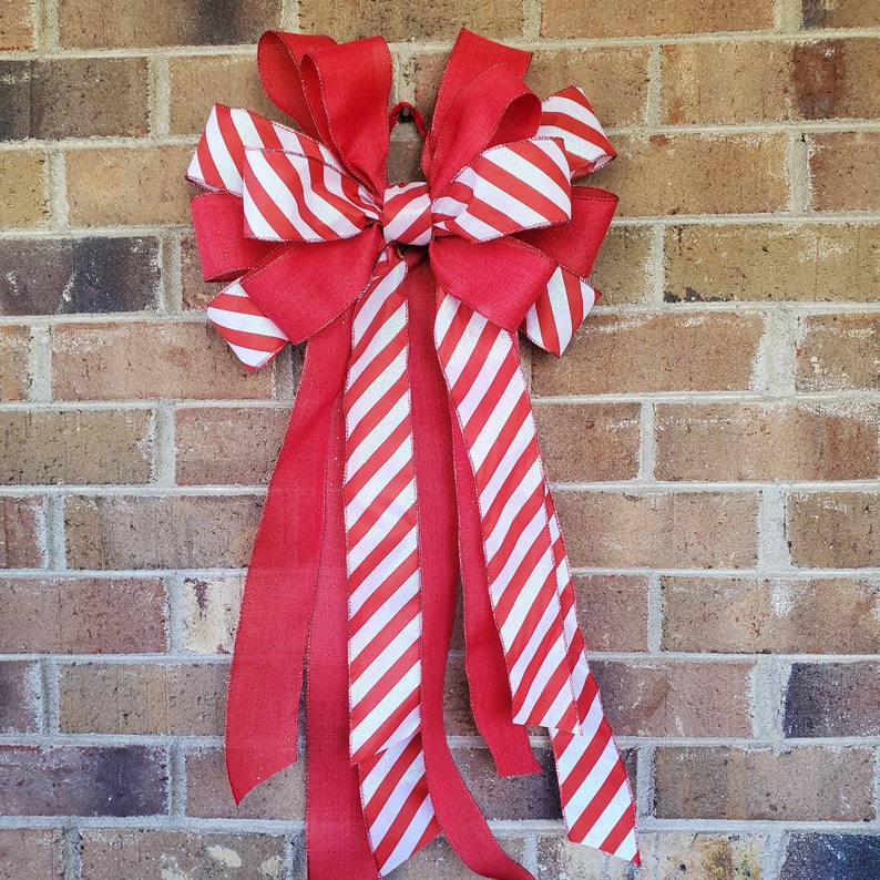 Large or Giant Wreath Candy Cane Bow 2 Sizes Christmas Holiday Etsy