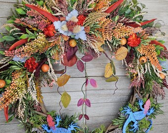 Southwestern Lizard Wreath: Arizona Blue Glitter Lizards, Succulents, Eucalyptus  (23 Inch)