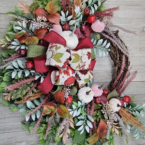 Fall Velvet Pumpkin Berry Wreath 23 Inch Outdoor Indoor Grapevine Front Door Wall Pampas Burgundy Mauve/Pink Cream Rust Ready To Ship Gift afbeelding 6