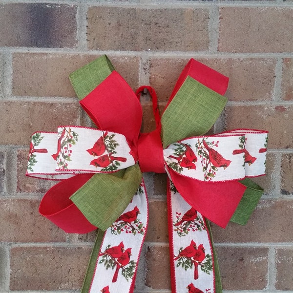 Giant Elegant Cardinal Winter Bow 2 Sizes Large Door Holiday Year Round Orig Handmade Wreath Stair Wall Decor Christmas Gift Mailbox Gift