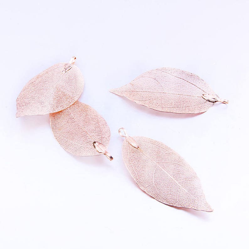 5 Pcs Rose Gold Plated Natural Leaf Skeleton Leaves Pendant Hollow Natural Tree Leaf Real Leaf Metal Plated Filigree Leaf Charm