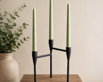 Matte Black Metal Taper Candle Holder – Modern 3 Arm Candlestick Holder, Minimalist Scandinavian Table Décor