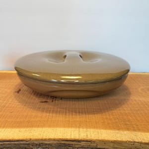 Russel Wright Iroquois Nutmeg Divided Bowl with Lid - Mid-Century Modern Ceramic Serveware