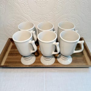 Vintage Hall Pottery Irish Coffee Mugs Set of 6 – Ivory Footed Pedestal Mugs USA – Retro Barware – 1970s Kitchen