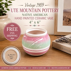 Vintage 1989 Ute Mountain Pottery Vase | Signed Native American Hand Painted Ceramic Vase | Studio Pottery | 4" x 6" Artisan Pottery