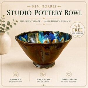 Kim Norris Studio Pottery Bowl: Iridescent Glaze, Hand-Thrown Ceramic