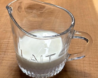 Embossed Glass Creamer | French Farmhouse LAIT Pitcher