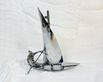 Vintage Karl Hagenauer Sculpture Person on a Sail Boat Unsigned