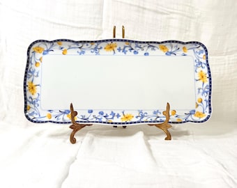 Winterling Porzellan Blue & Yellow Floral Sandwich Plate — Vintage Germany Porcelain Platter, Rectangular Serving Tray