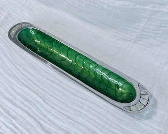 Julia Knight Art Deco Hors d'Oeuvres Tray: Pearlescent Green Enamel, Mother-of-Pearl Handles