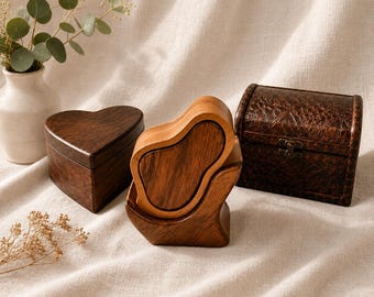 Vintage Wooden Trinket Boxes | Carved Wood Keepsake Boxes | Heart, Sculptural & Chest Styles | Rustic Jewelry Storage