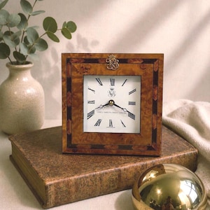 Vintage Venice Simplon Orient Express - VSOE - Desk Clock Made in England Inlaid Walnut Burl Clock Railway Travel Collectible Office Decor